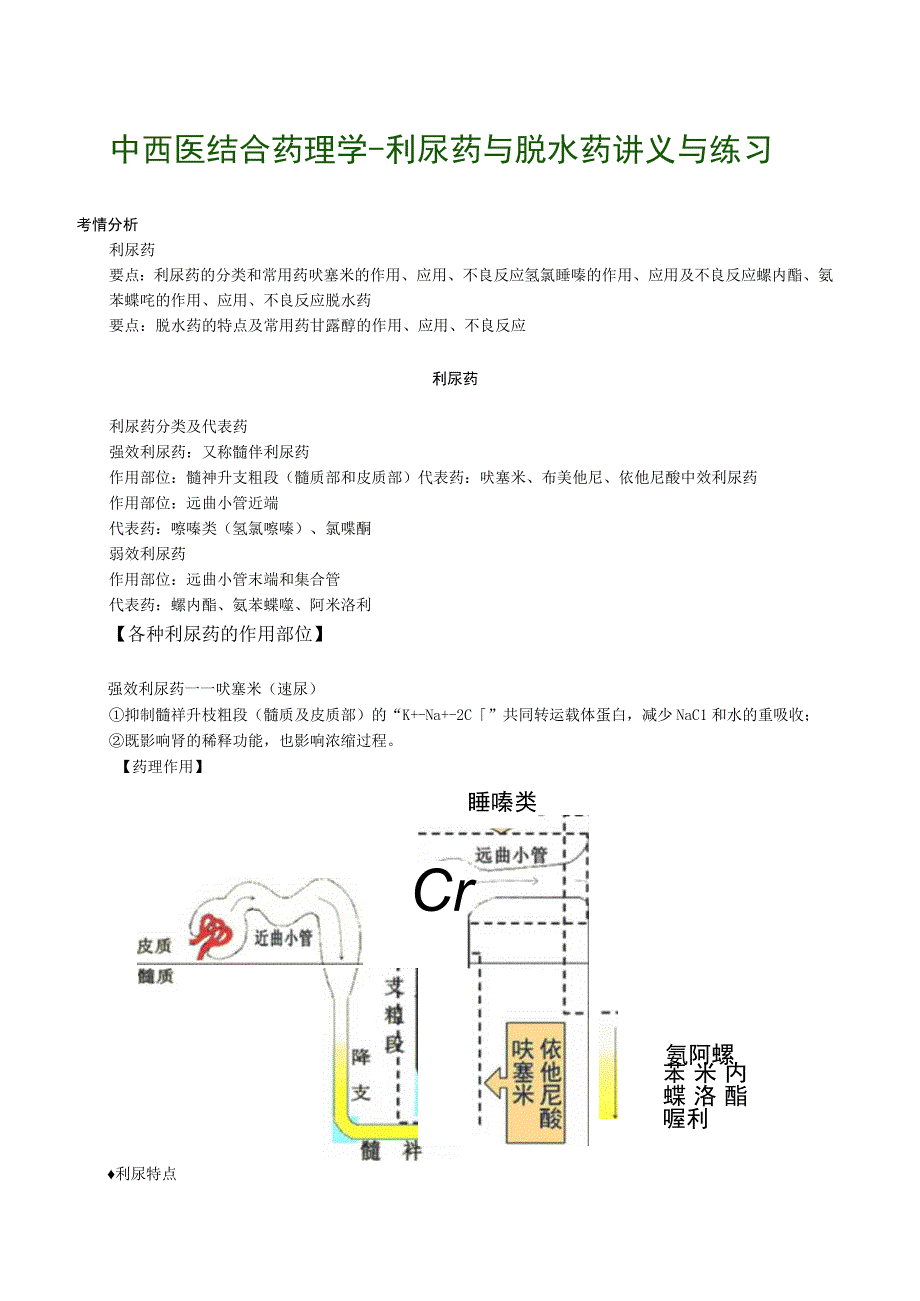 中西医结合药理学利尿药与脱水药讲义与练习.docx_第1页