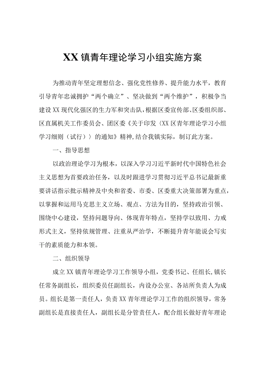 XX镇青年理论学习小组实施方案.docx_第1页