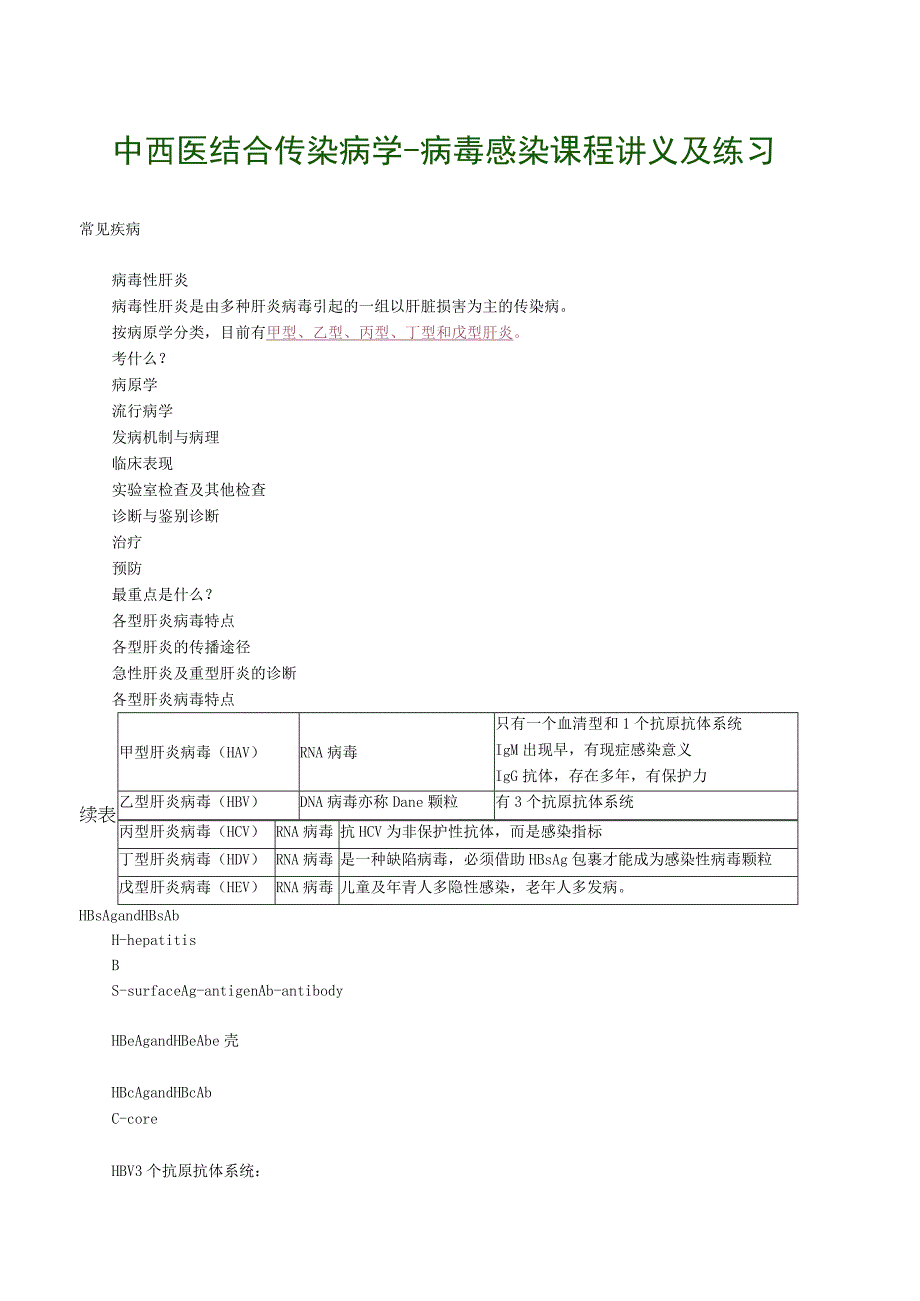 中西医结合传染病学病毒感染课程讲义及练习.docx_第1页