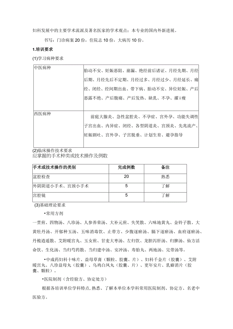 中医妇科住院医师培训内容目标及培训内容要求.docx_第2页