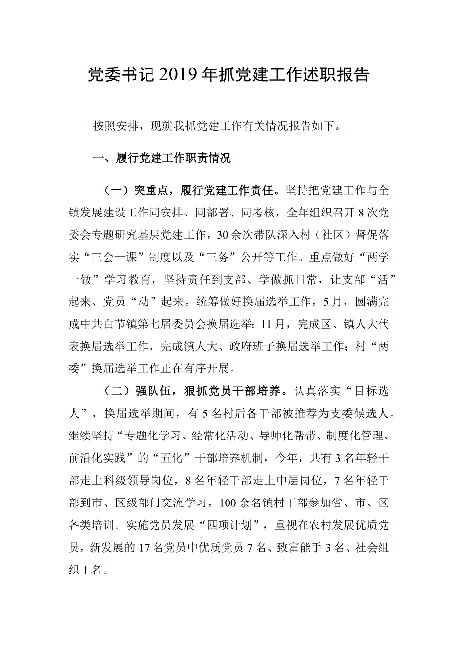 党委书记2019年抓党建工作述职报告.docx_第1页