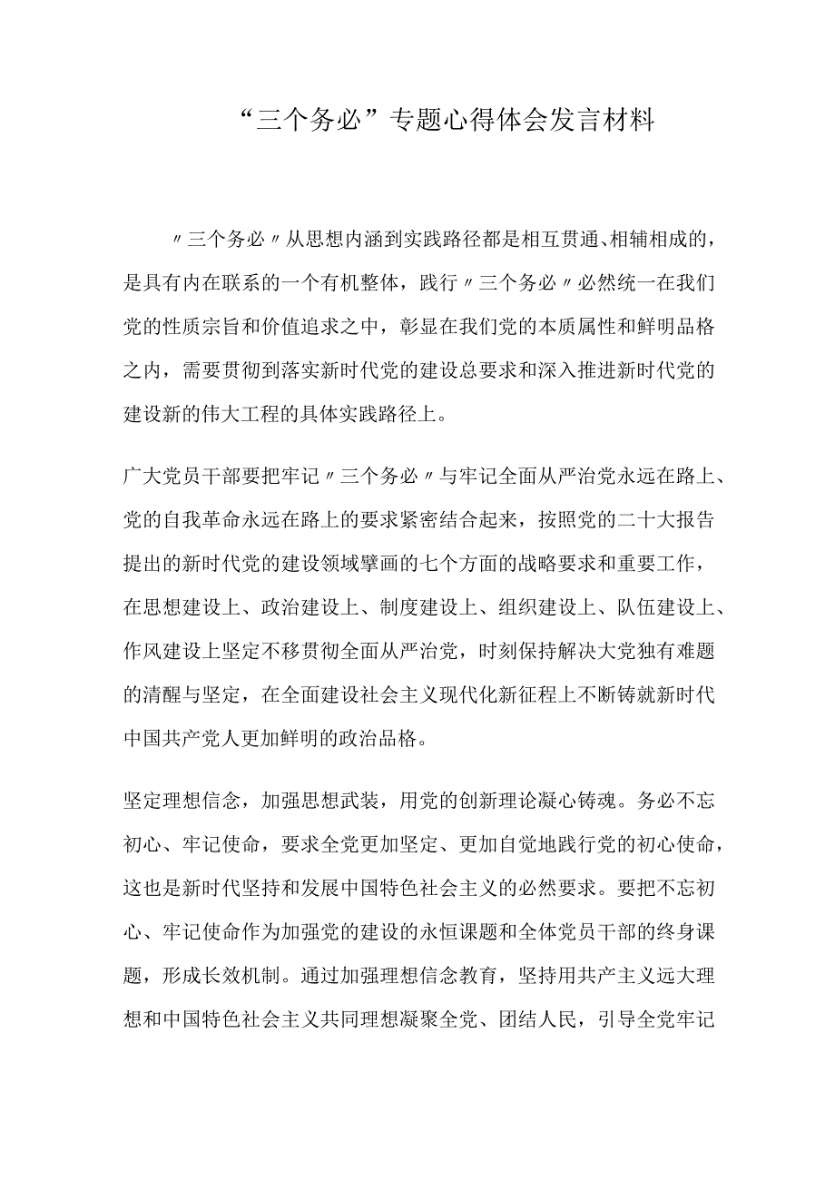 三个务必专题心得体会发言材料.docx_第1页