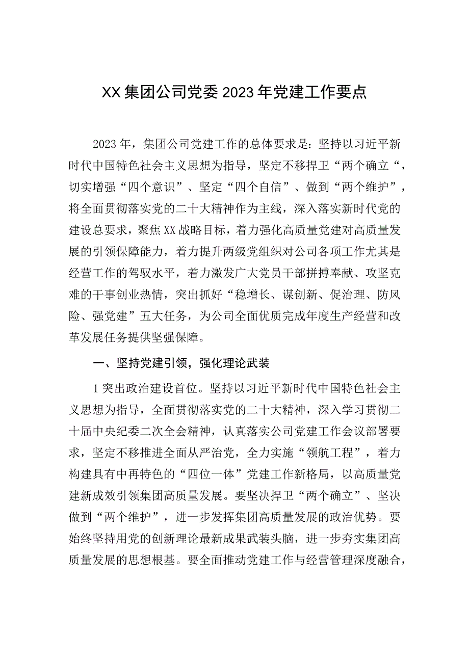 党委2023年党建工作计划：集团公司党委2023年党建工作要点.docx_第1页