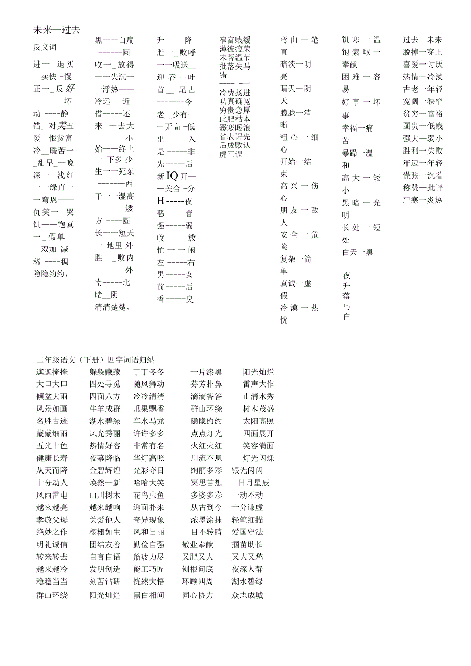 人教版二年级下册反义词和四字成语.docx_第2页