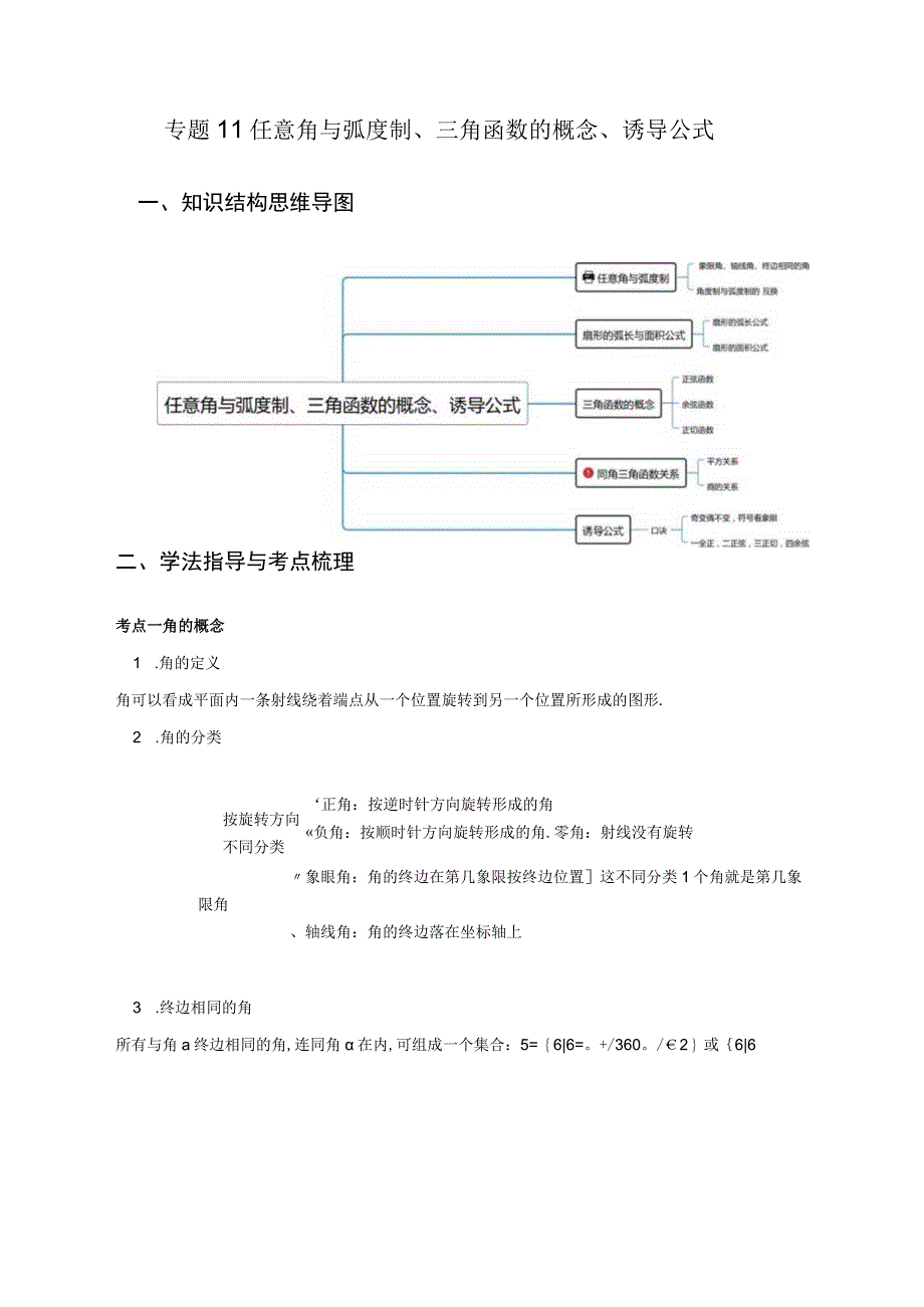 专题11任意角与弧度制三角函数的概念诱导公式重难点突破原卷版.docx_第1页