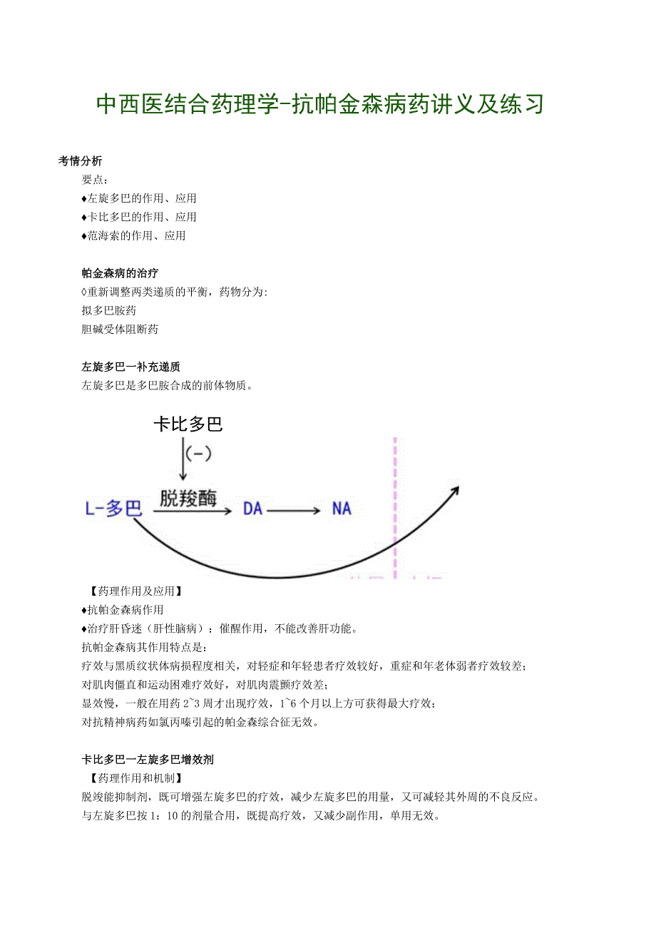 中西医结合药理学抗帕金森病药讲义及练习.docx_第1页