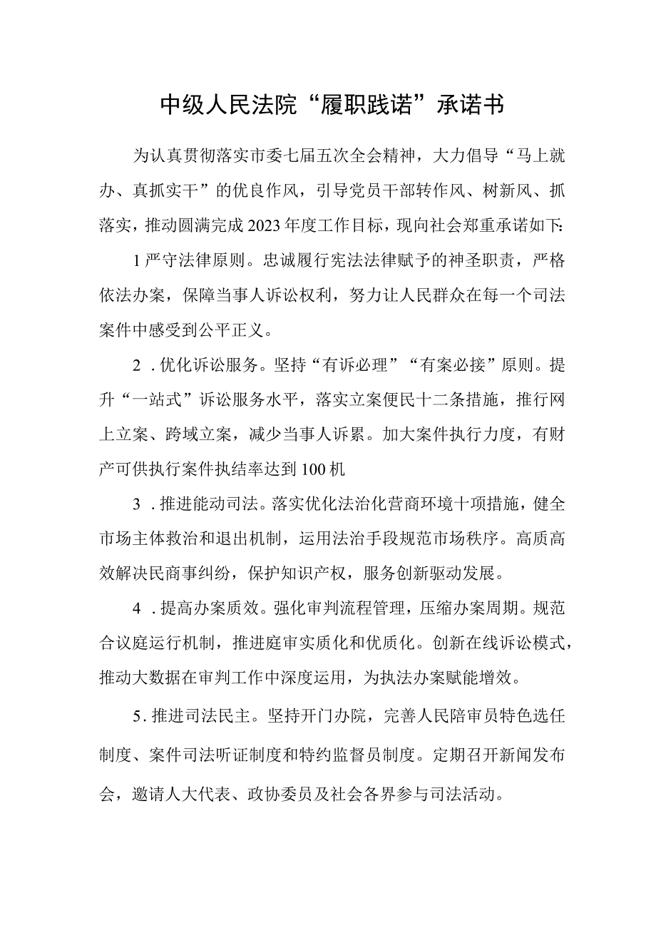 中级人民法院履职践诺承诺书.docx_第1页