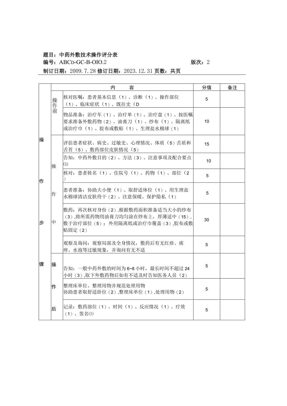 中医护理技术操作中药外敷技术操作流程与考核评分标准.docx_第2页