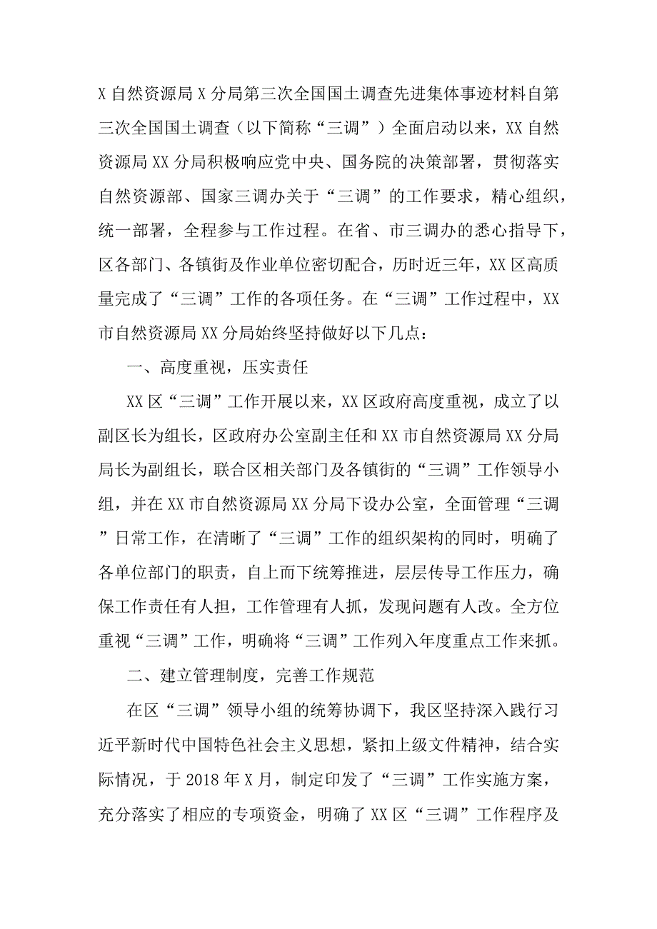 X自然资源局X分局第三次全国国土调查先进集体事迹材料.docx_第1页