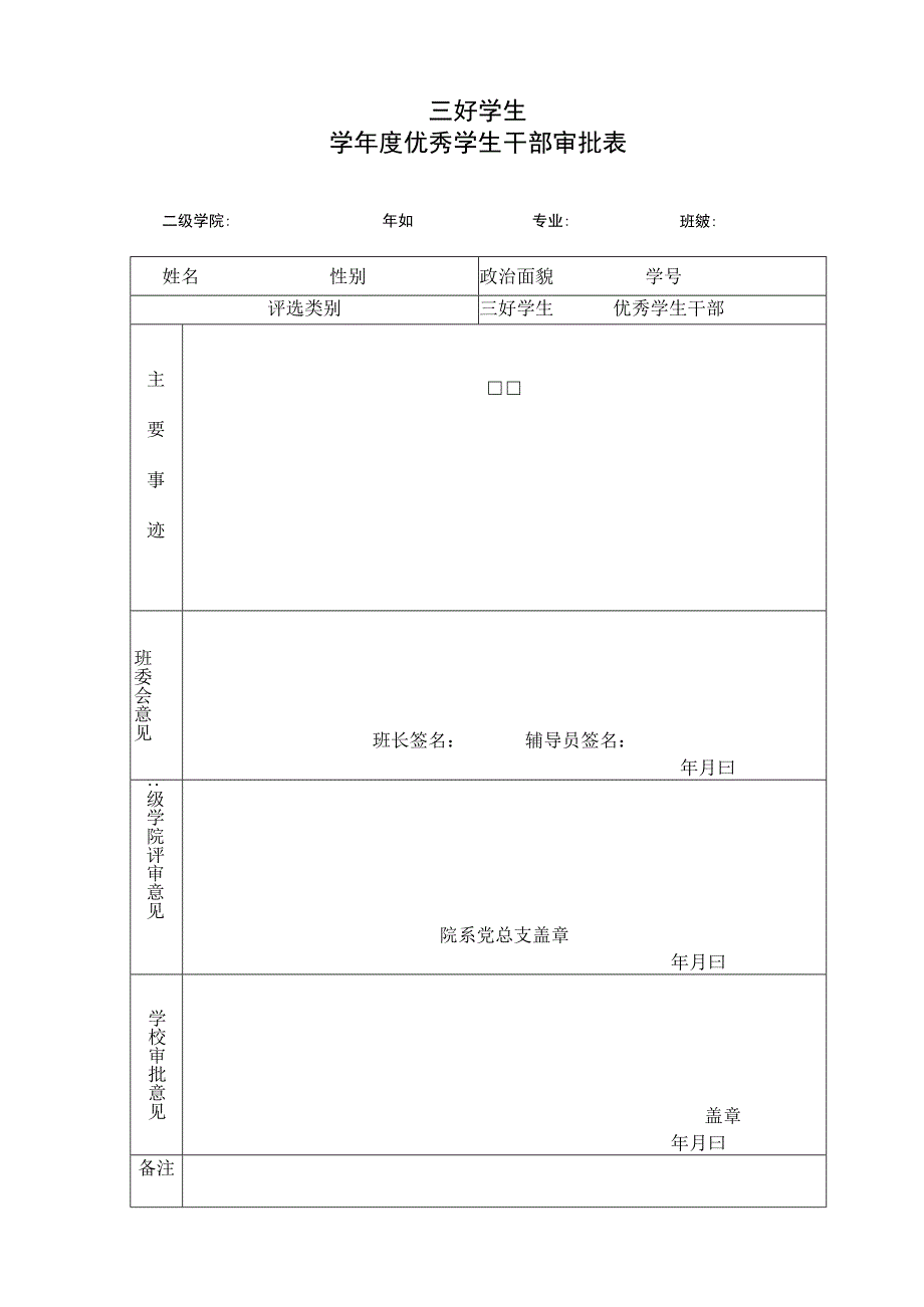 三好学生优秀学生干部审批表.docx_第1页