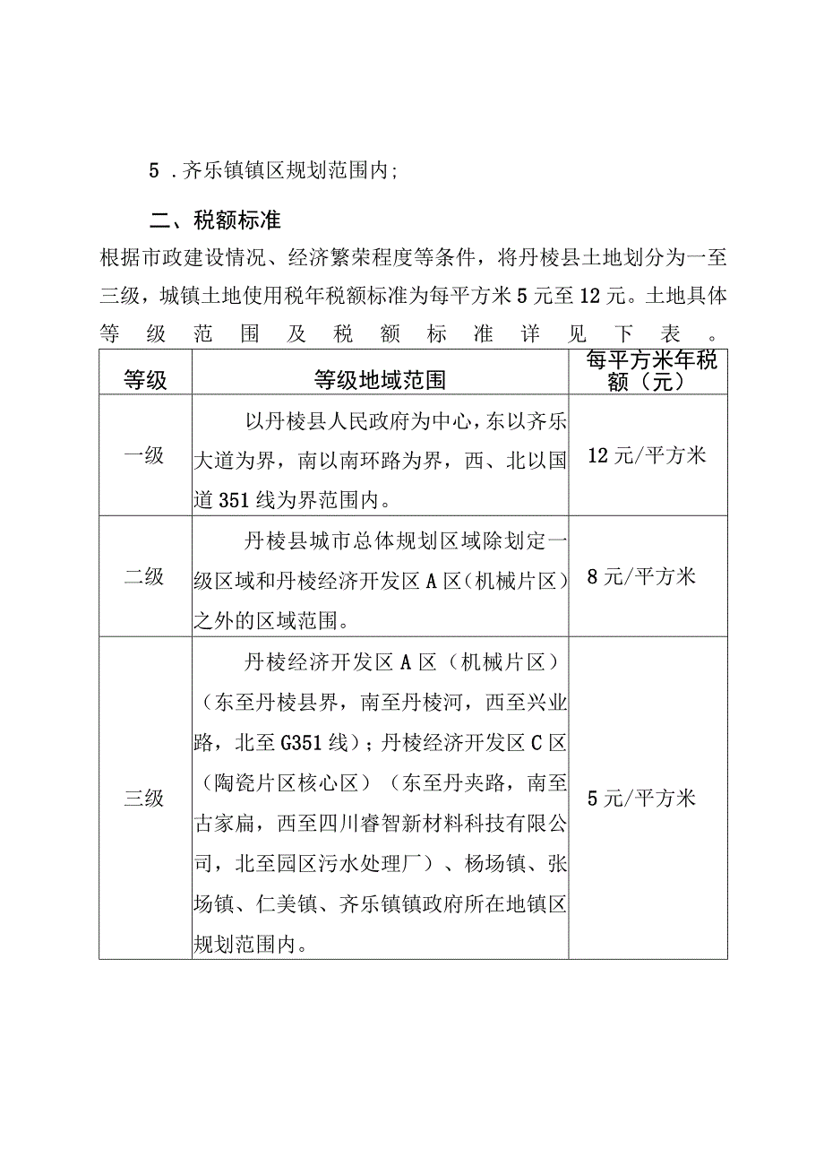 关于调整丹棱县城镇土地使用税征税范围和年税额标准征求意见稿.docx_第2页