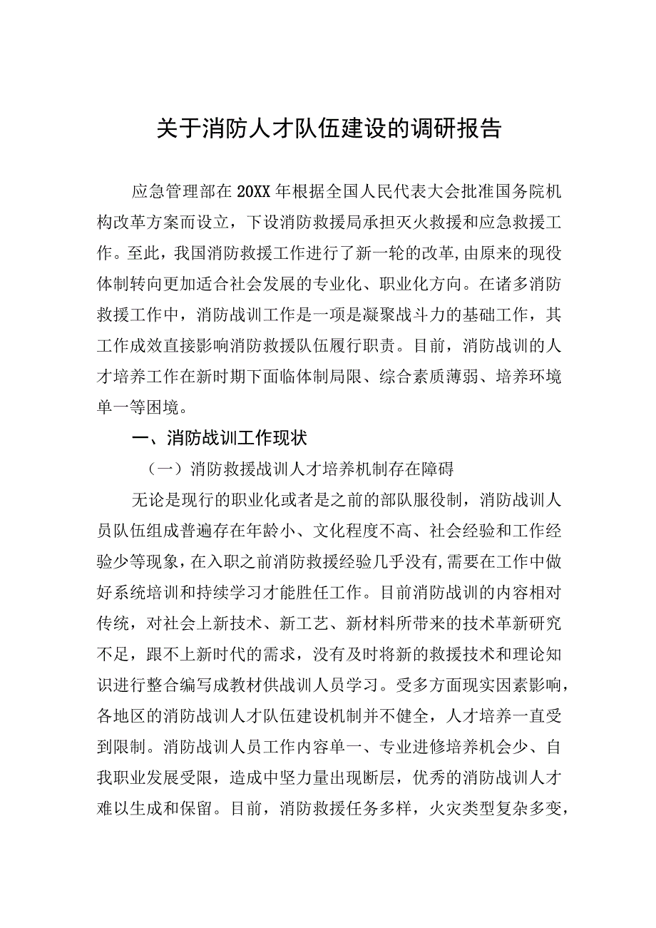 关于消防人才队伍建设的调研报告.docx_第1页