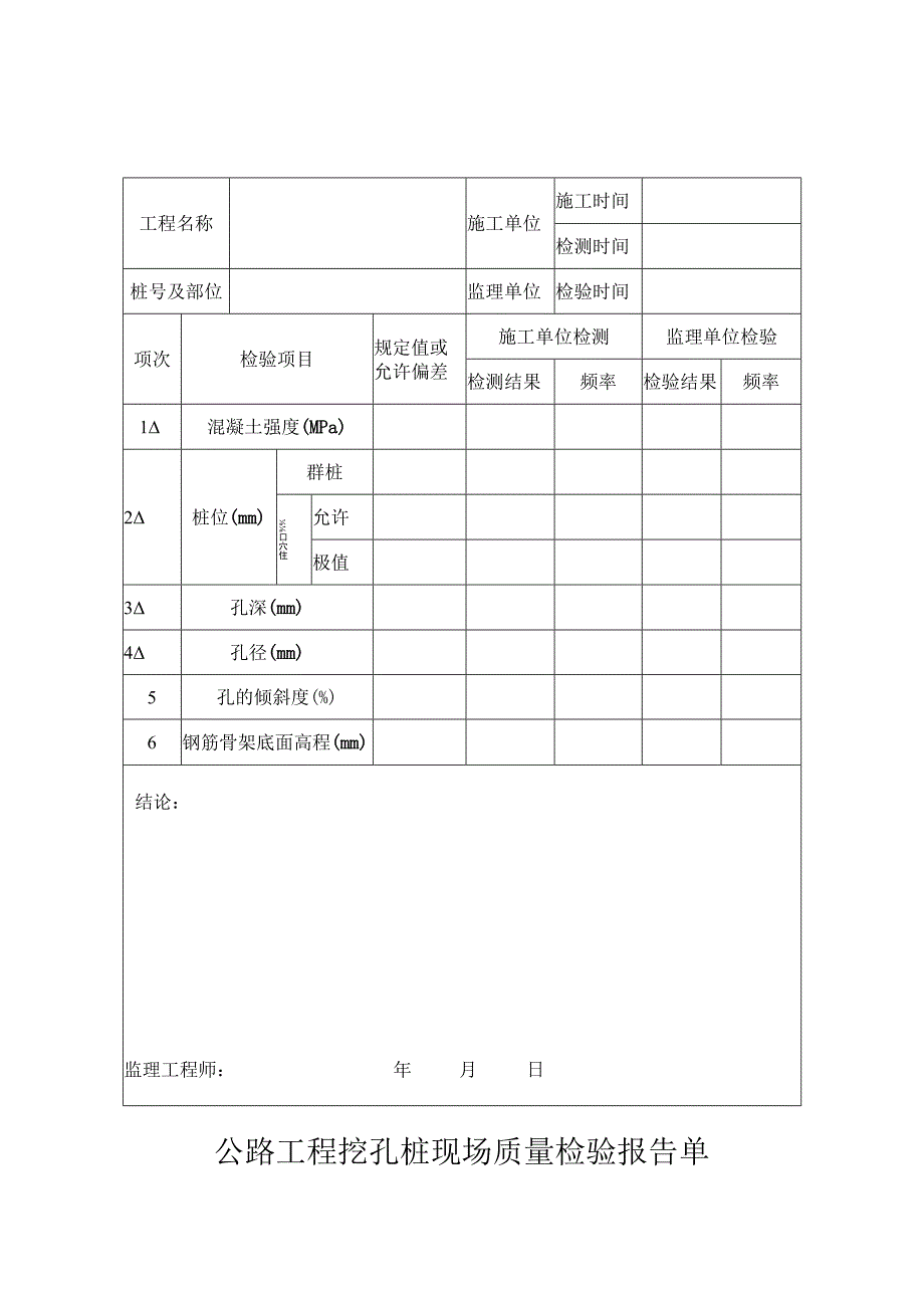 公路工程挖孔桩现场质量检验报告单.docx_第1页