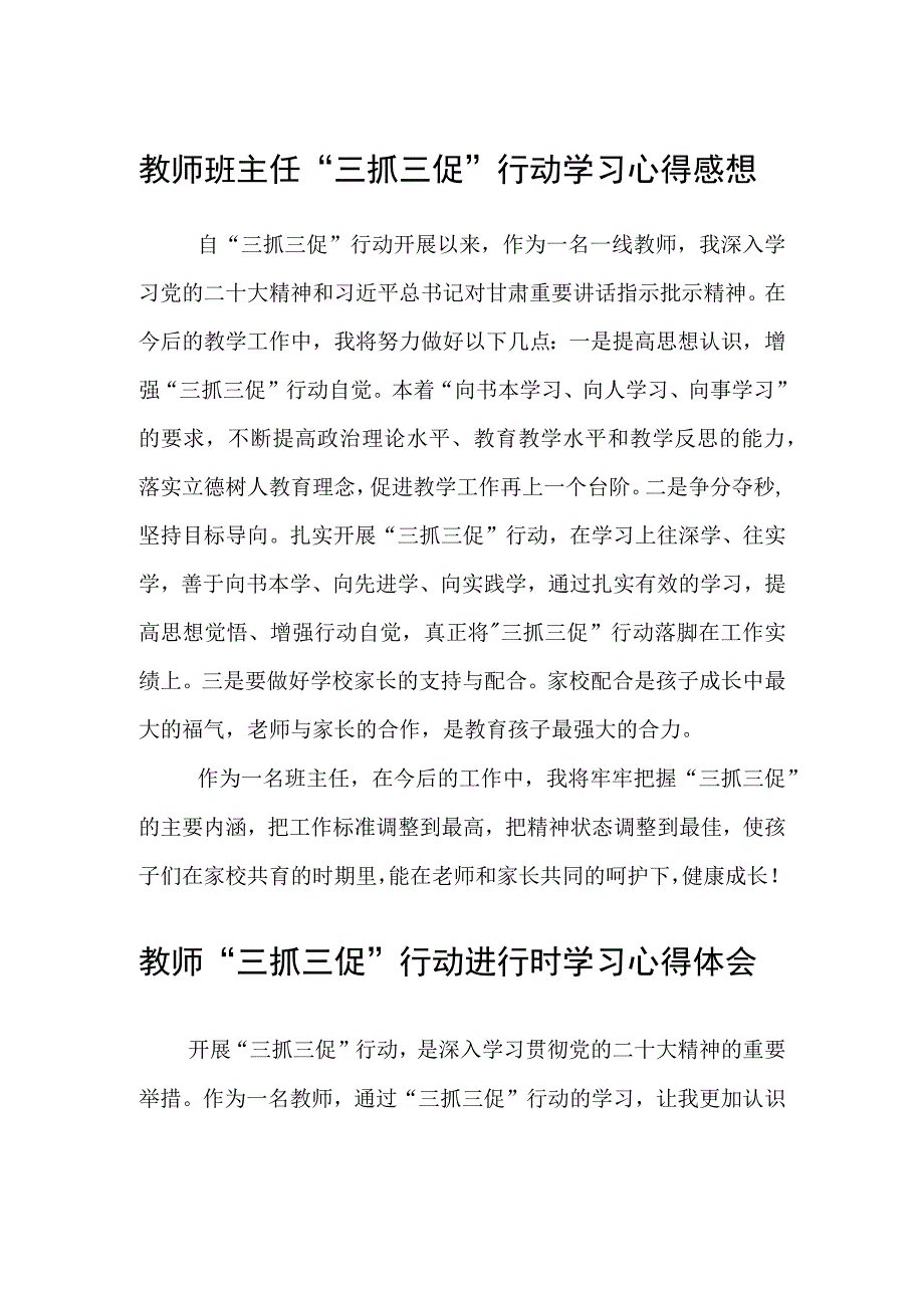 共三篇教师班主任三抓三促行动学习心得感想.docx_第1页