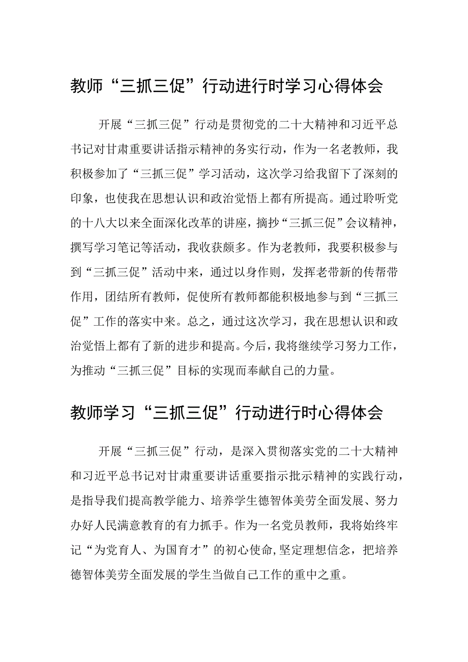 共三篇教师三抓三促行动进行时学习心得体会.docx_第1页