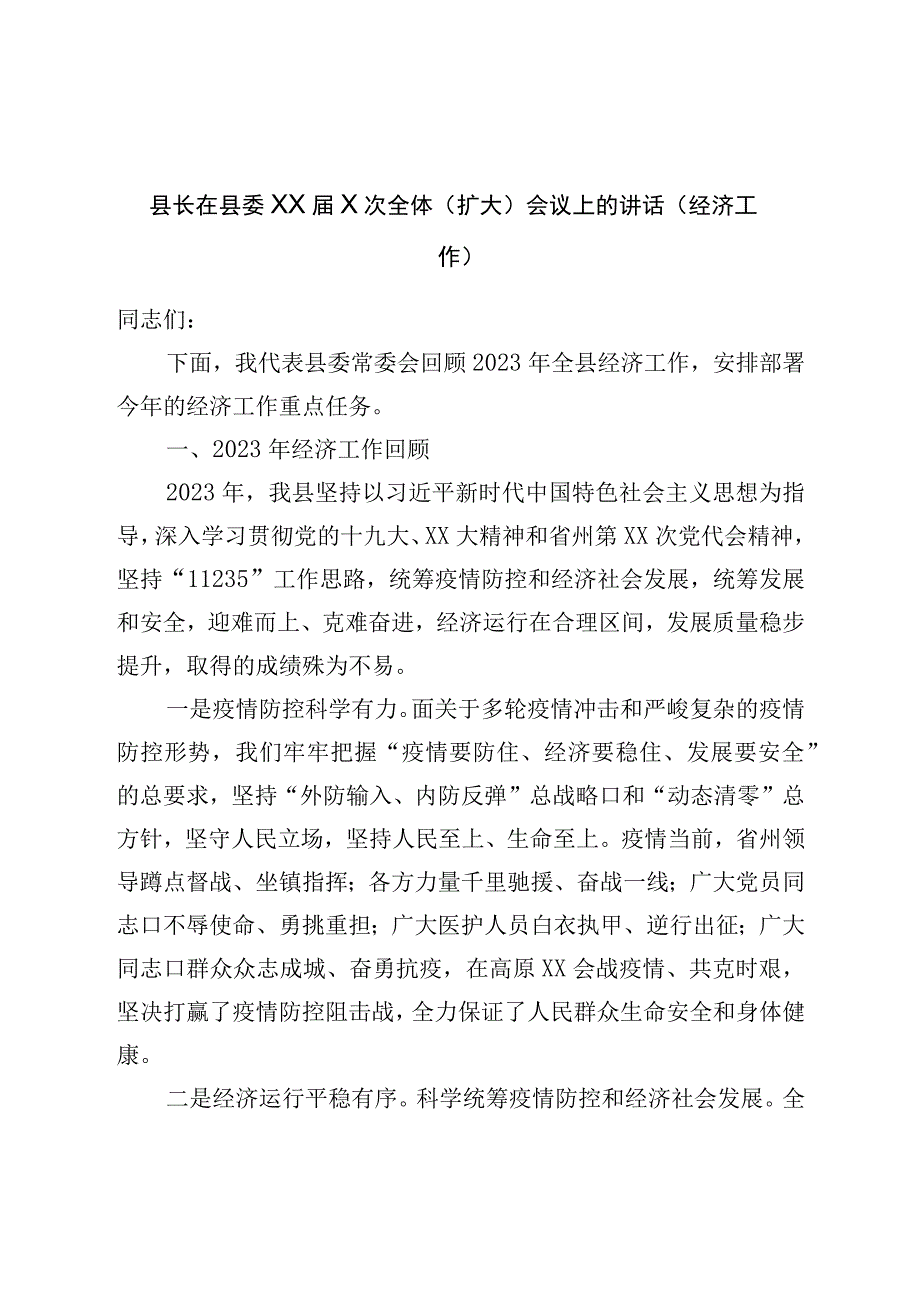 县长在县委经济工作会议上的讲话.docx_第1页