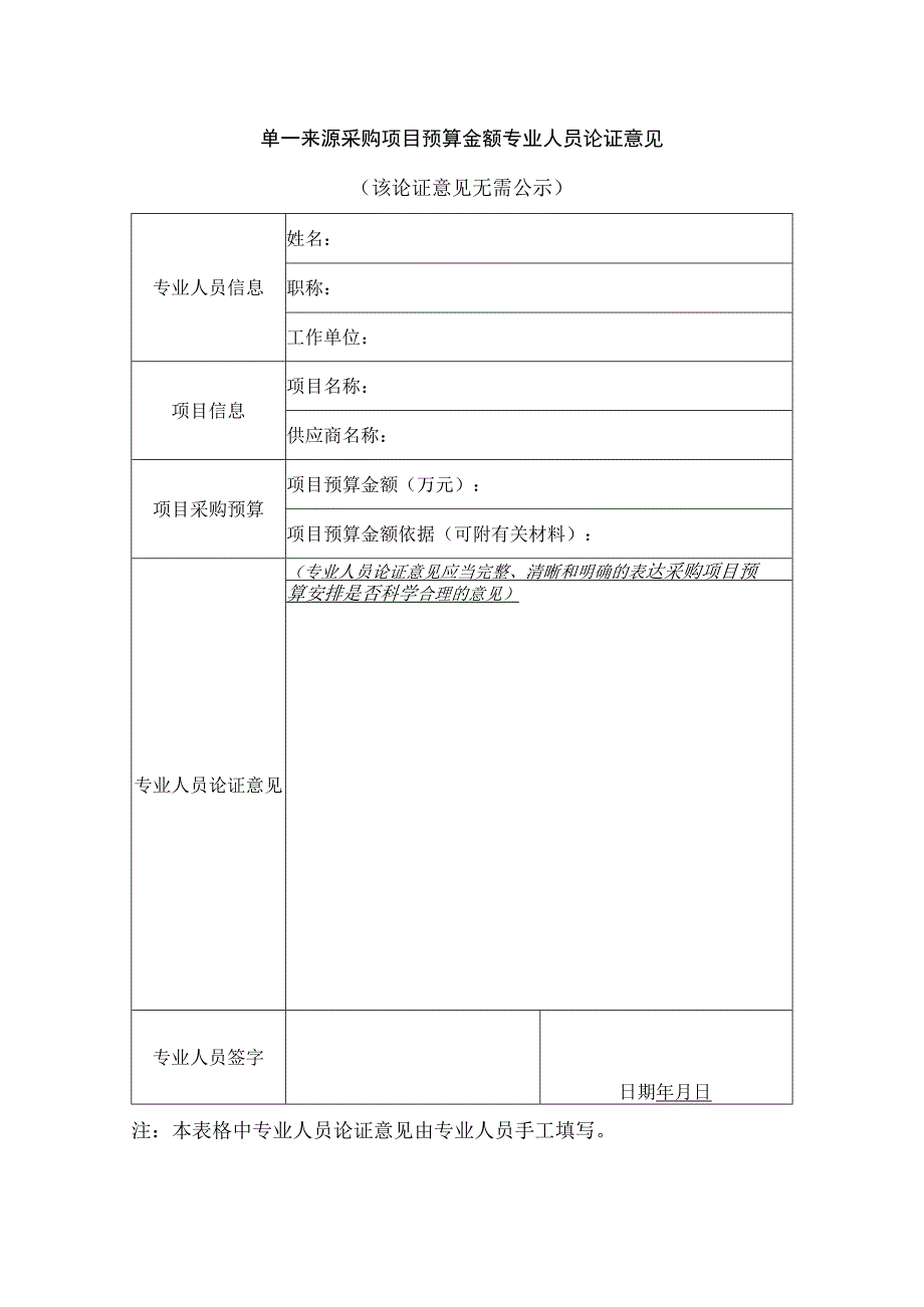 单一来源采购项目预算金额专业人员论证意见.docx_第1页