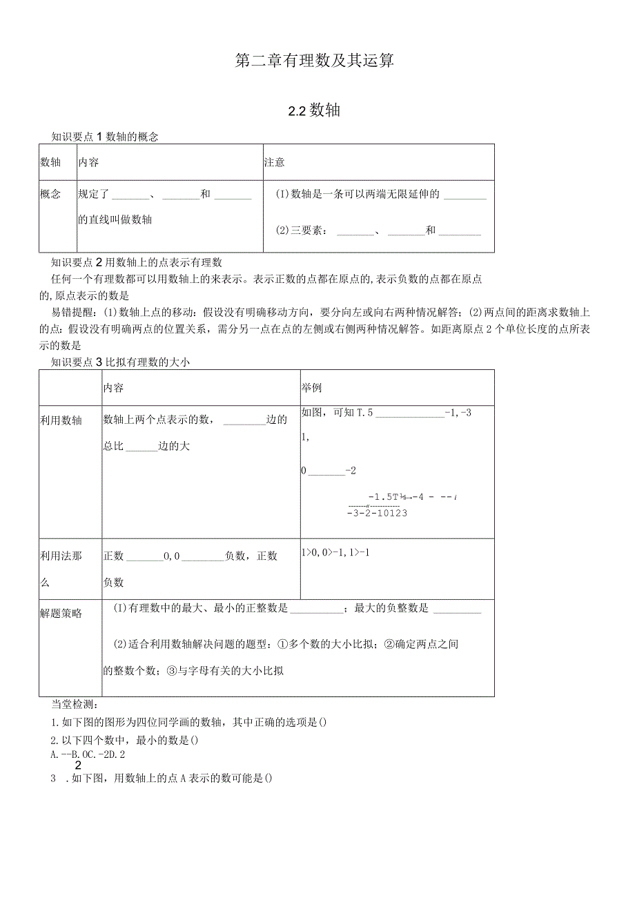 北师大七年级上册第二章有理数及其运算22数轴知识点 课时练 .docx_第1页