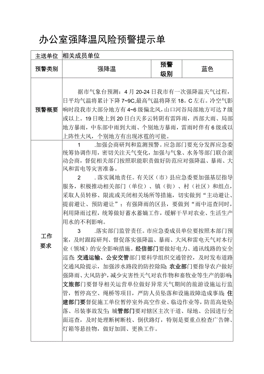 办公室强降温风险预警提示单.docx_第1页