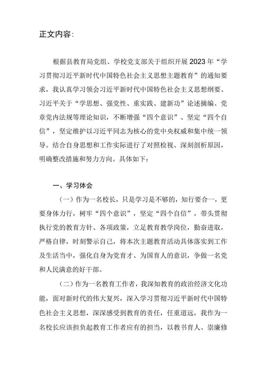 2023党员干部开展主题教育个人查摆检视六个方面个人对照检查材料.docx_第2页