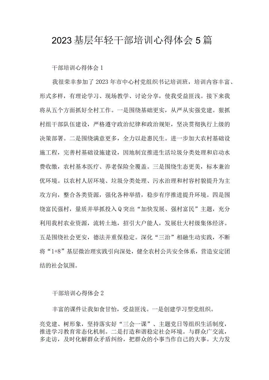 2023基层年轻干部培训心得体会5篇.docx_第1页