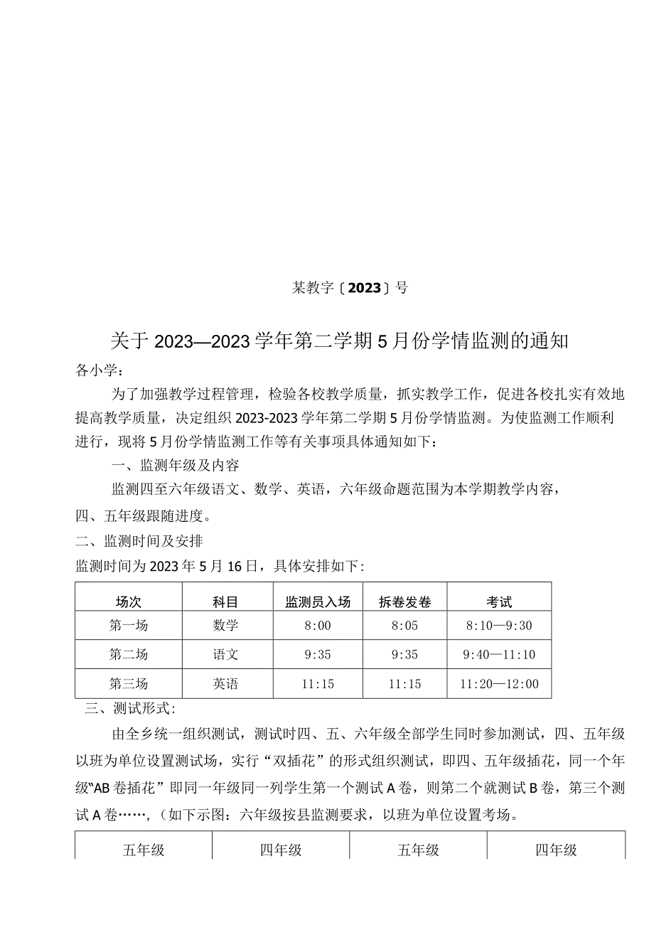 20232023学年第二学期5月份学情监测的通知.docx_第1页