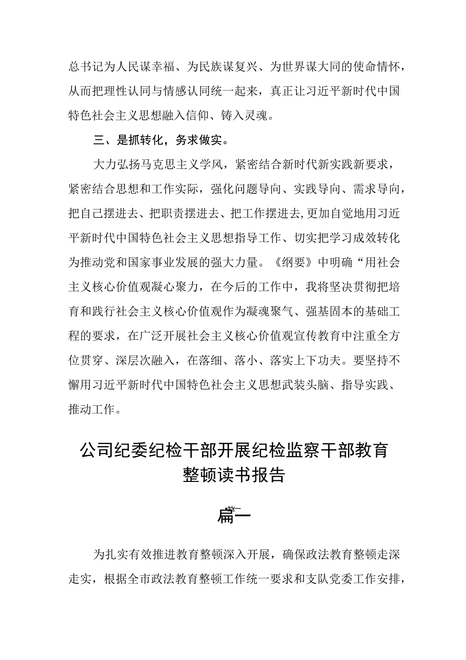 2023公司纪委纪检干部开展纪检监察干部教育整顿读书报告范文四篇.docx_第3页