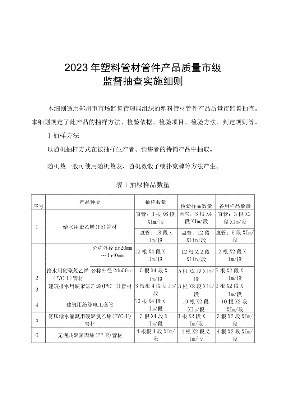 10塑料管材管件产品质量郑州市监督抽查实施细则.docx_第1页