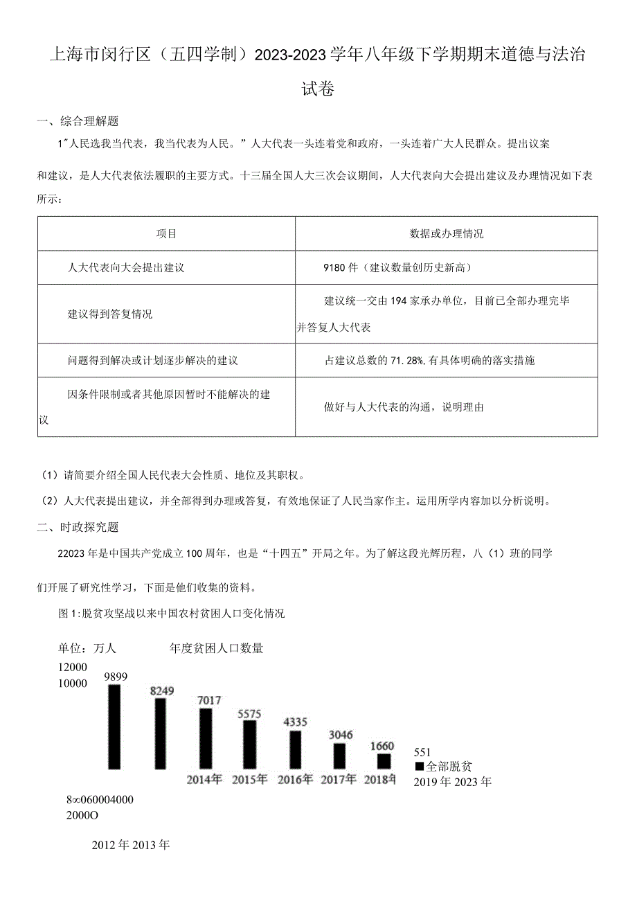 20232023学年上海市闵行区八年级下学期期末考试道德与法治试卷含详解.docx_第1页