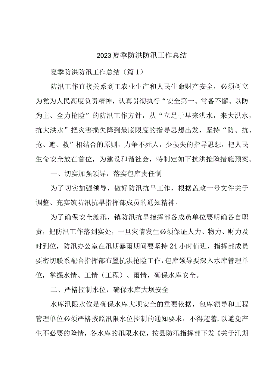 2023夏季防洪防汛工作总结.docx_第1页