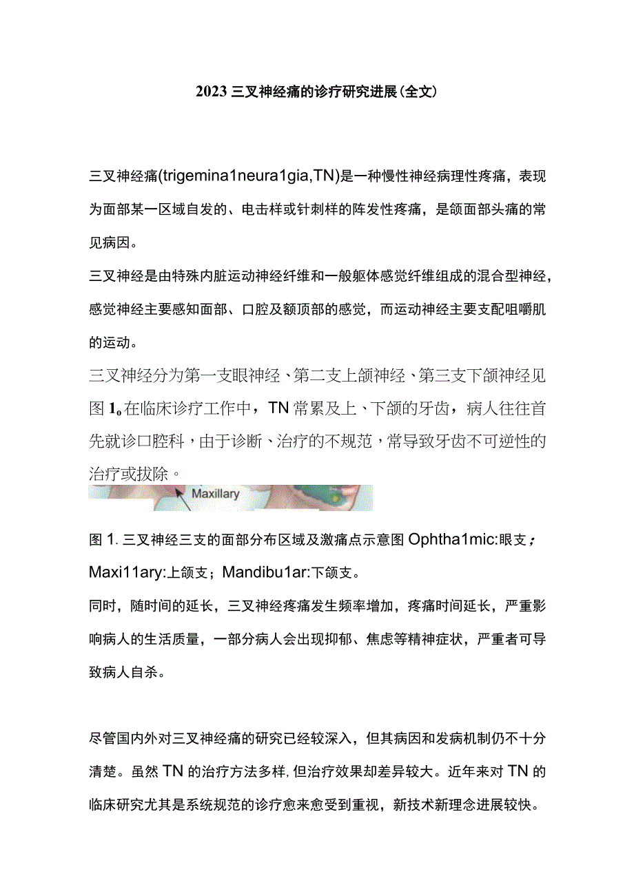 2023三叉神经痛的诊疗研究进展全文.docx_第1页