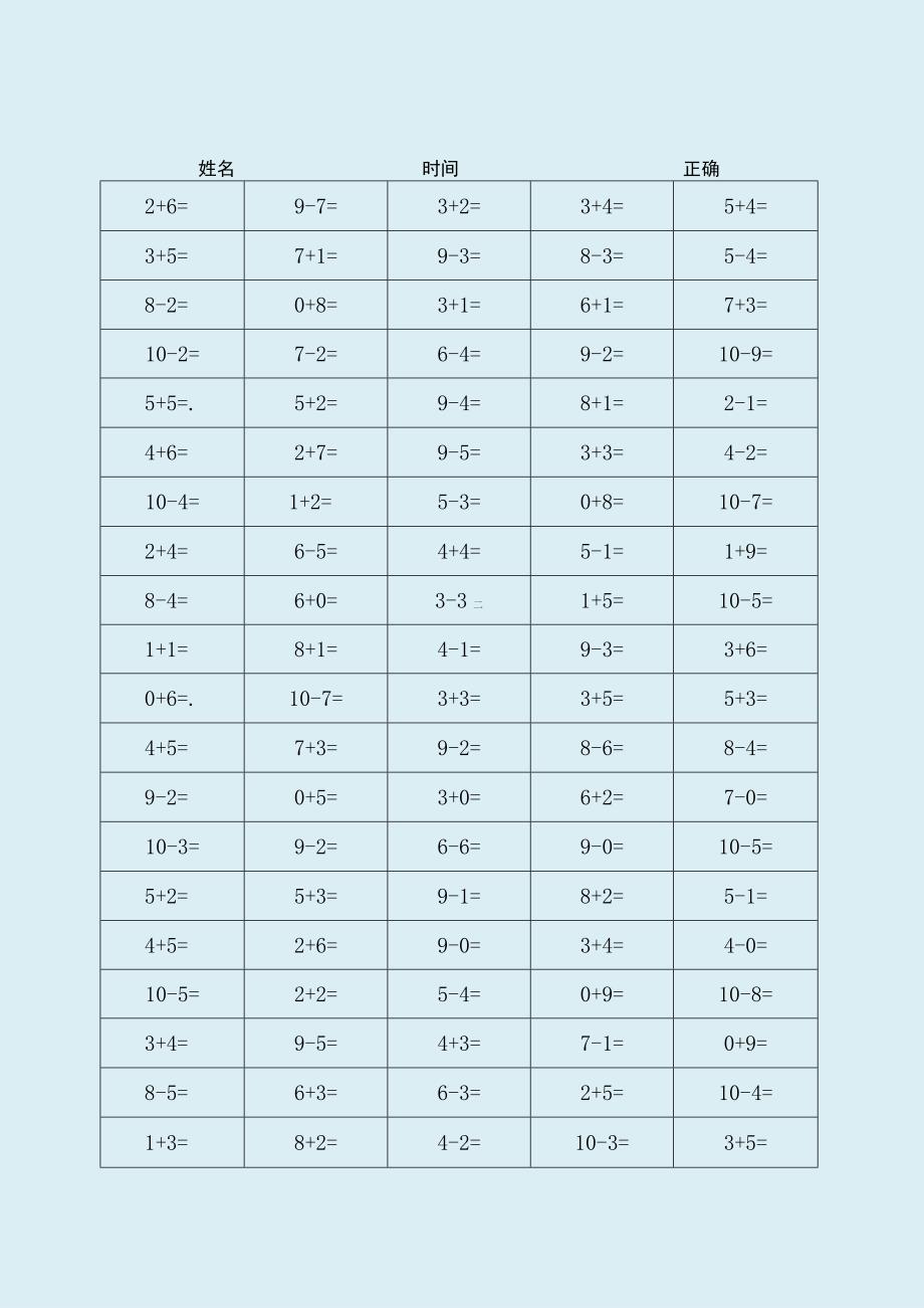 10以内加减法口算练习5套共500题.docx_第1页