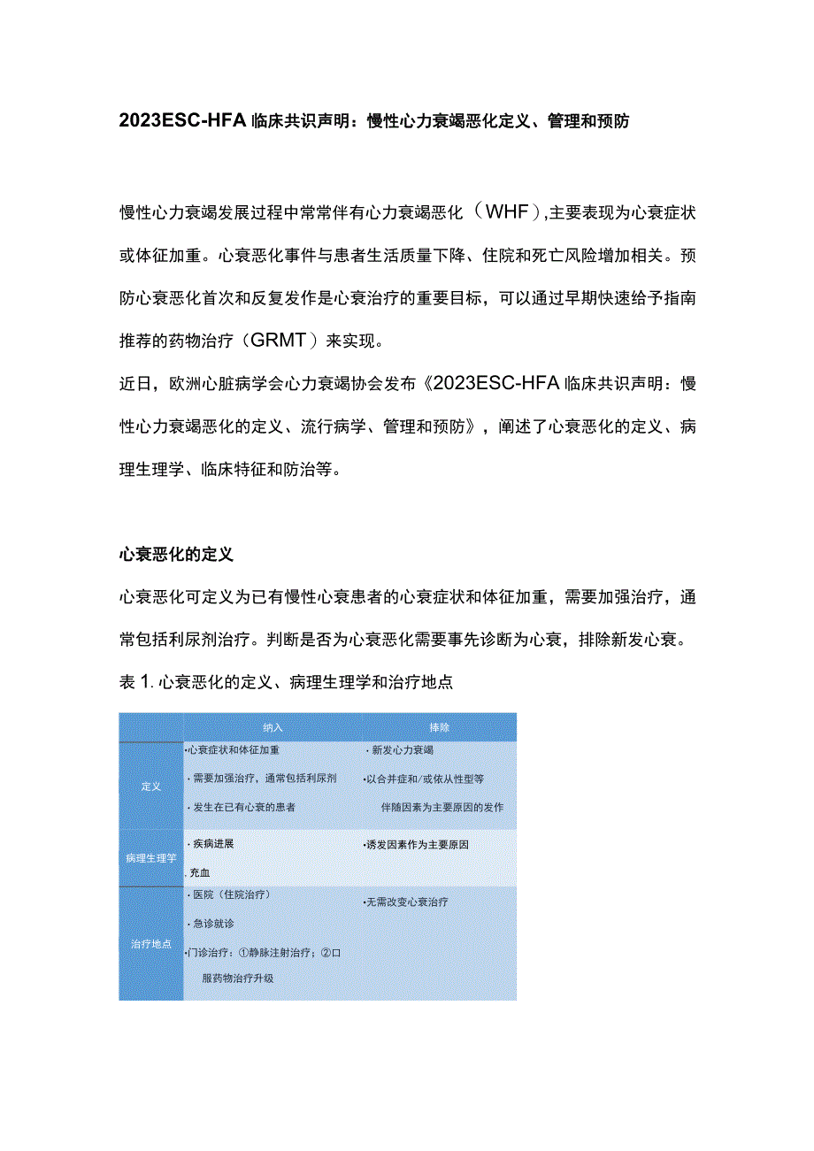 2023 ESCHFA临床共识声明：慢性心力衰竭恶化定义管理和预防.docx_第1页