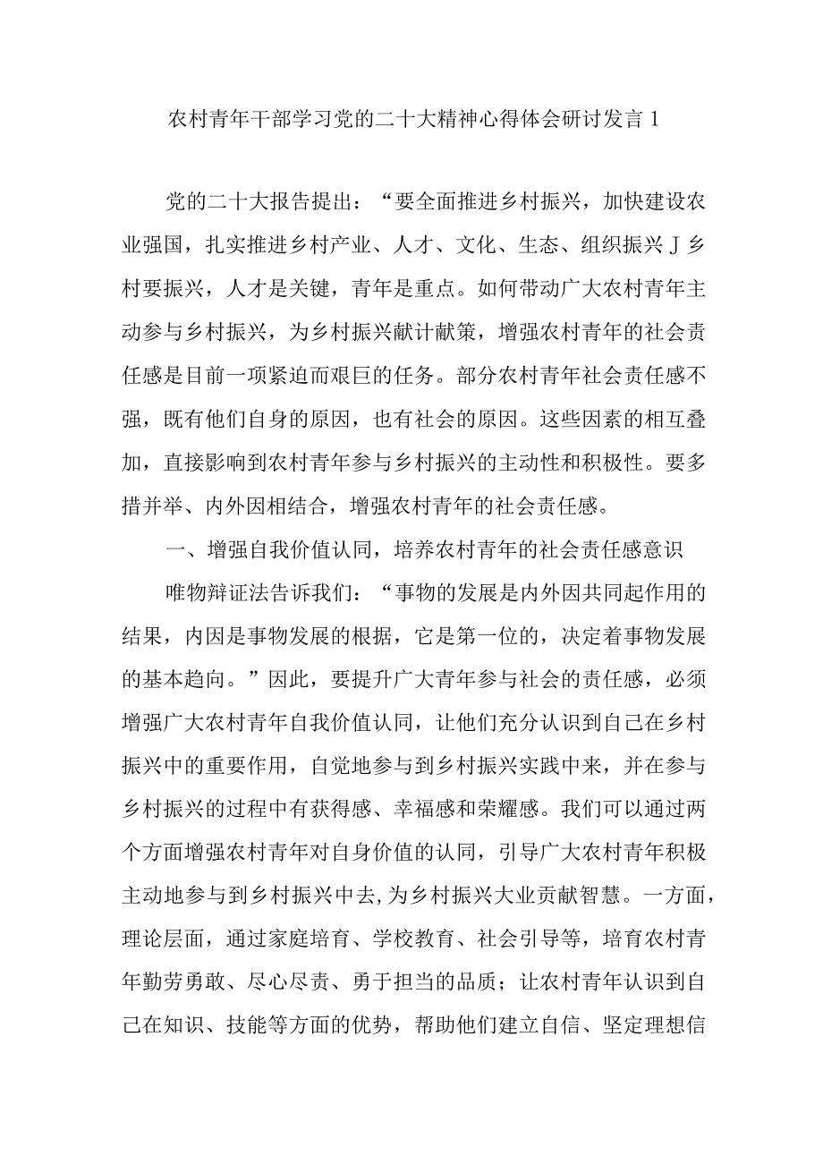 2023农村青年干部学习党的二十大精神心得体会研讨发言3篇.docx_第2页