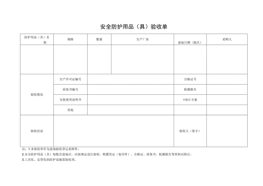 14安全防护用品具验收单.docx_第1页