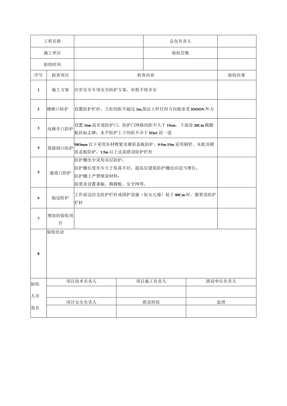 18临边洞口防护验收表.docx_第1页