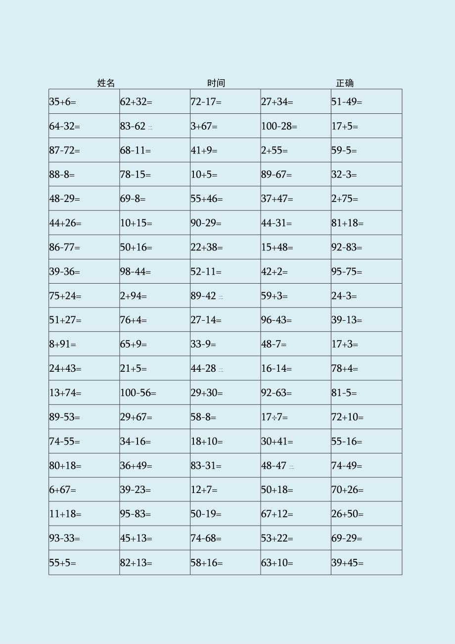 100以内加减法口算练习5套共500题.docx_第1页