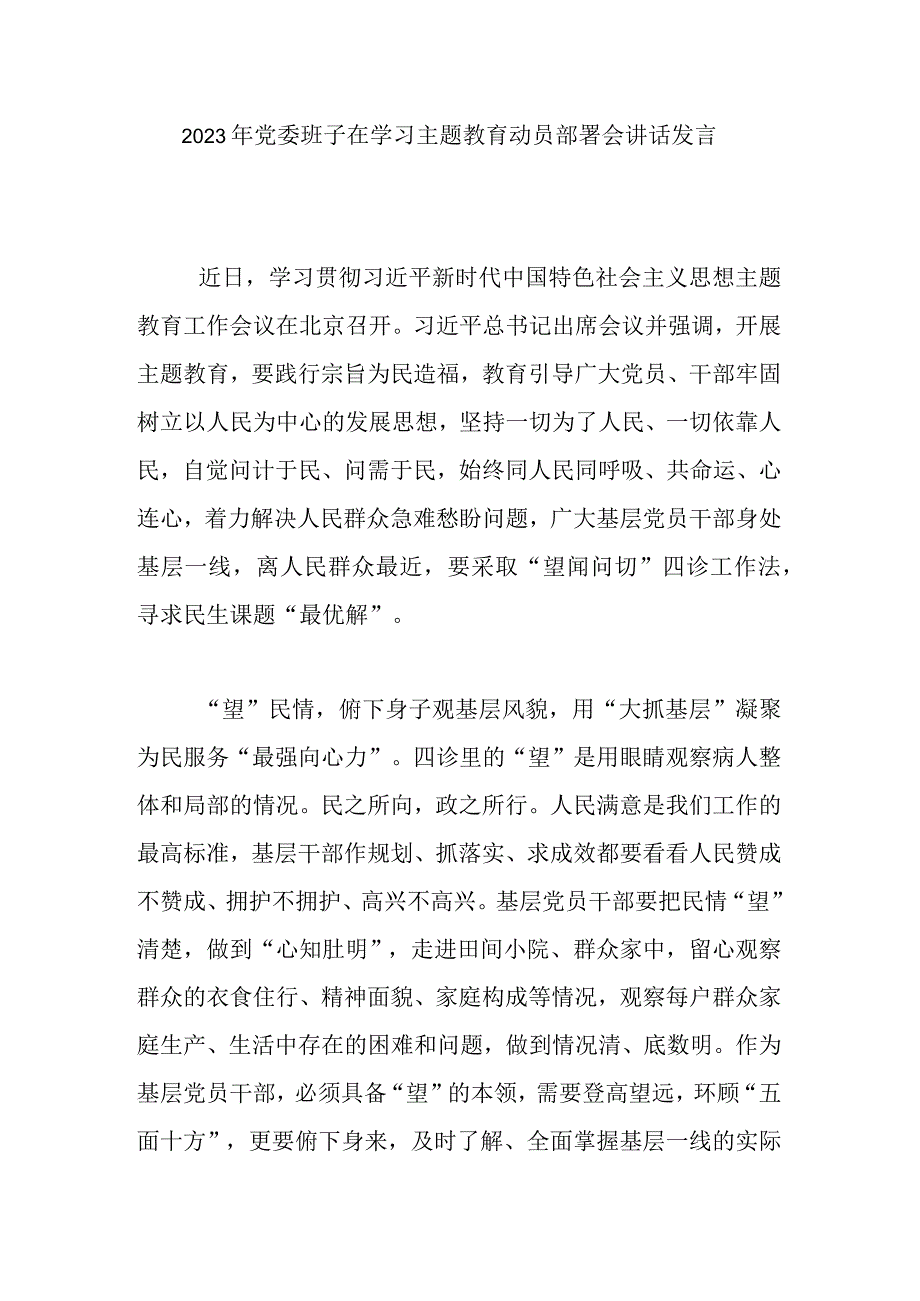 2023年党委班子在学习主题教育动员部署会讲话发言.docx_第1页