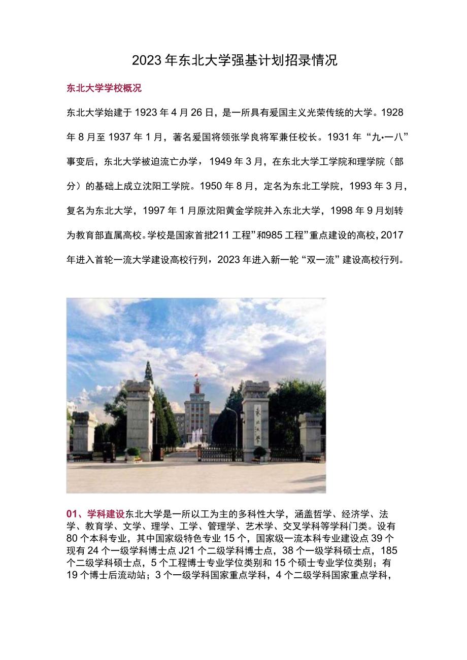 2023年东北大学强基计划招录情况.docx_第1页