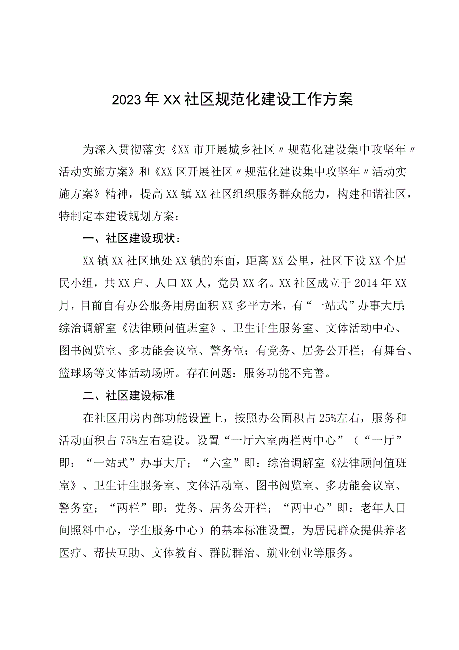 2023年XX社区规范化建设工作方案.docx_第1页