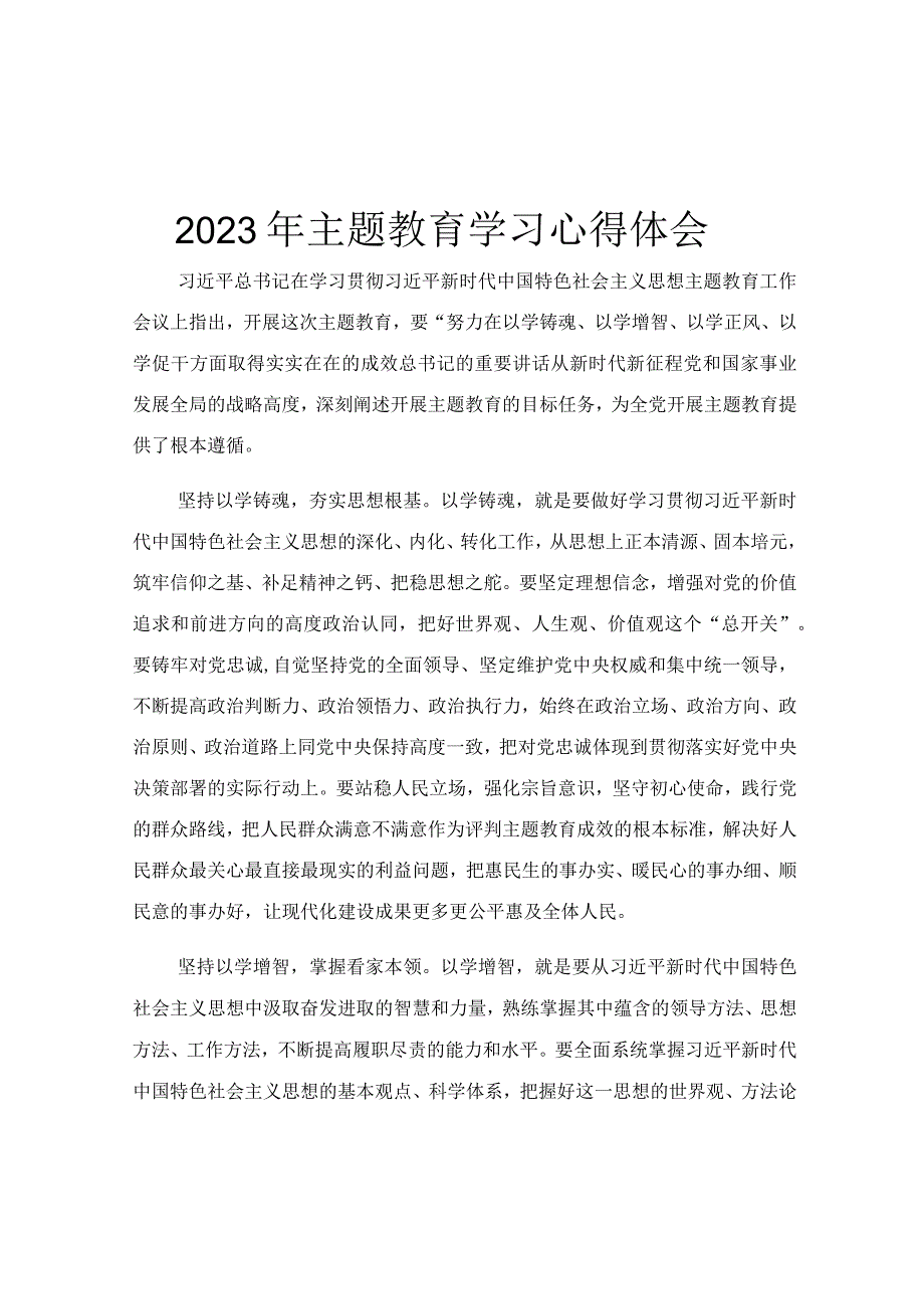 2023年主题教育学习心得体会.docx_第1页