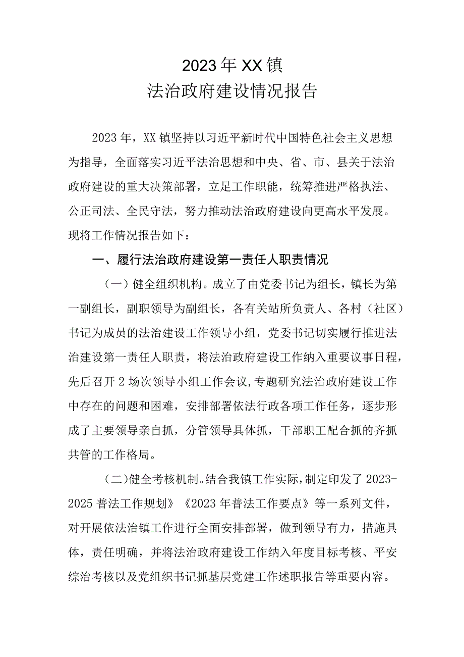 2023年XX镇法治政府建设情况报告.docx_第1页