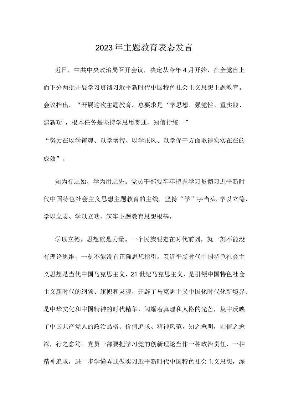 2023年主题教育表态发言.docx_第1页