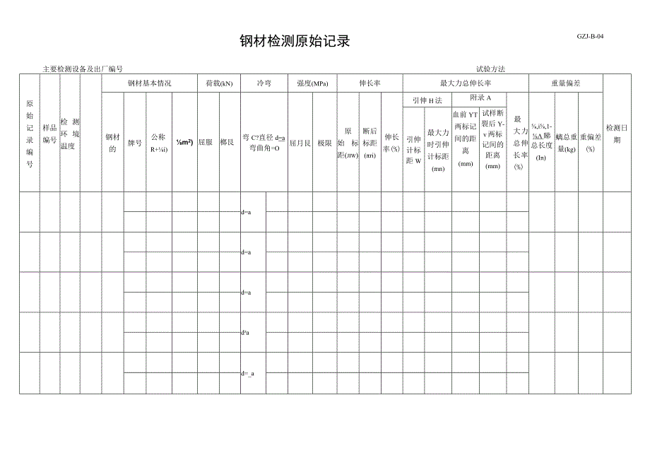 B4钢材力学性能检验原始记录.docx_第1页