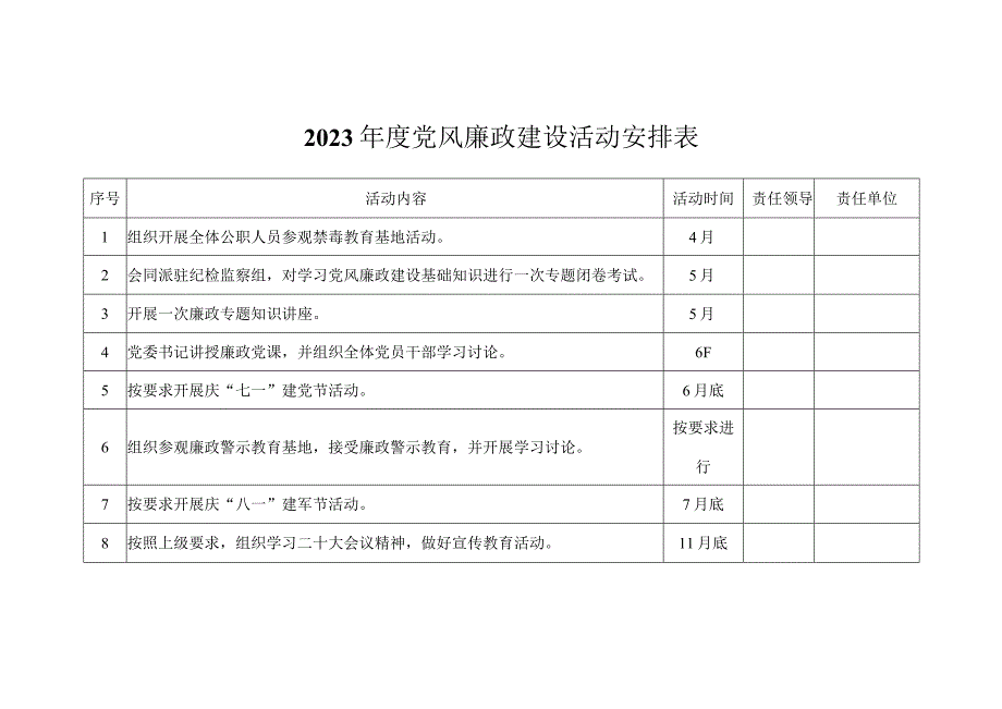 2023年度党风廉政建设活动安排表.docx_第1页