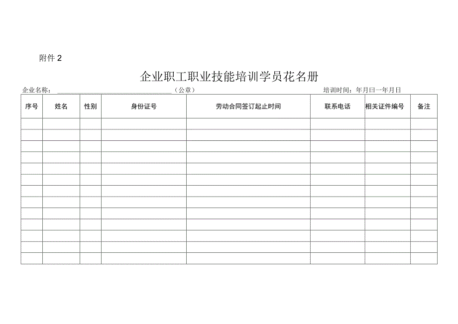 2企业职工职业技能培训花名册.docx_第1页