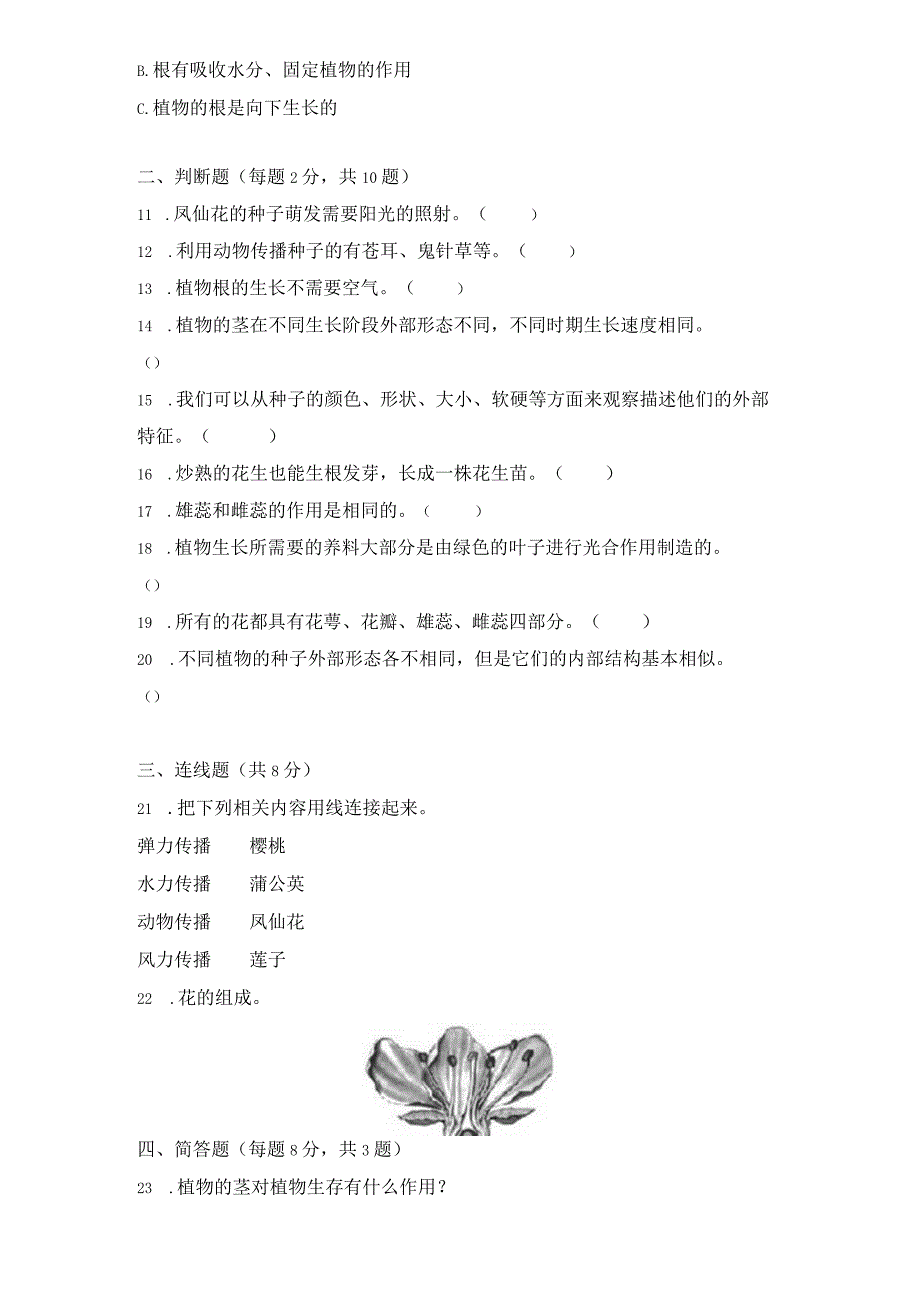 2023年教科版小学四年级科学下册第一单元植物的生长变化检测卷.docx_第2页
