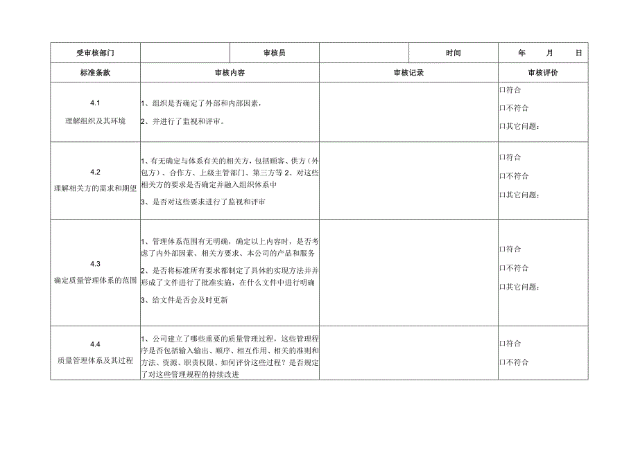 GBT190012016版质量管理体系内审表.docx_第1页