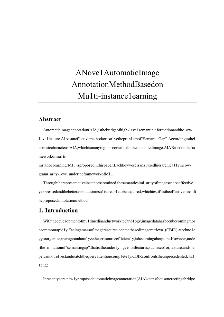 A Novel Automatic Image Annotation Method Based on Multiinstance Learning外文翻译.docx_第1页