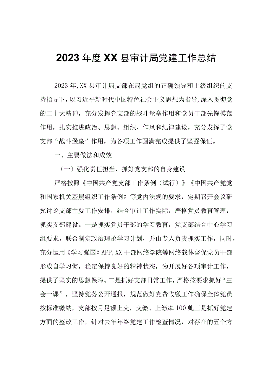 2023年度XX县审计局党建工作总结.docx_第1页